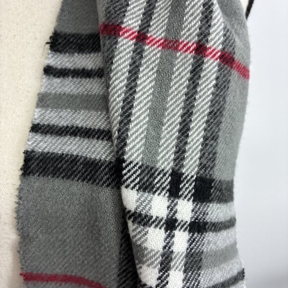 Plaid Fringe Scarf Gray Black Red Check Winter Soft Warm Unisex Accessory - Picture 4 of 6